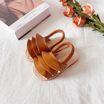 Tüdrukute sandaalid 2021, suvi, uued tüdrukute vibuprintsessikingad Lamedad sandaalid Laste pehmed ühevärvilised libisemiskindlad jalatsid