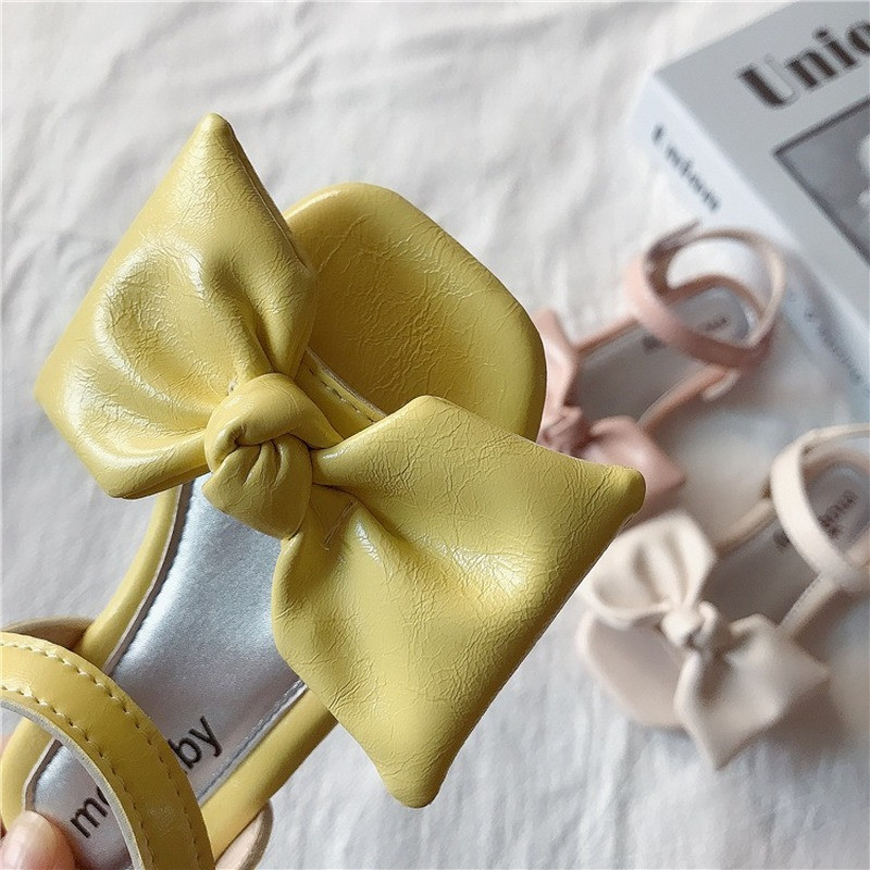 Tüdrukute sandaalid 2021, suvi, uued tüdrukute vibuprintsessikingad Lamedad sandaalid Laste pehmed ühevärvilised libisemiskindlad jalatsid