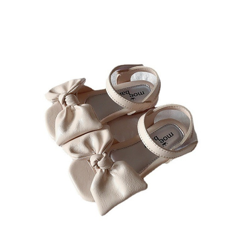 Tüdrukute sandaalid 2021, suvi, uued tüdrukute vibuprintsessikingad Lamedad sandaalid Laste pehmed ühevärvilised libisemiskindlad jalatsid