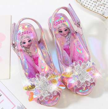 Обувки за парти за момичета Сандали на принцеса Кожени блестящи кристали Възел Детски обувки Сандали на Елза Детски коледен подарък