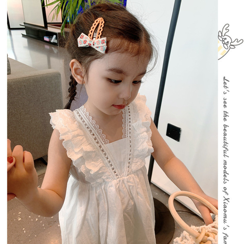 Nyári ruha lányoknak pamut fehér csipke vékony mellény Ujjatlan party hercegnő ruha 3-8 éves kislányoknak Gyerekruhák