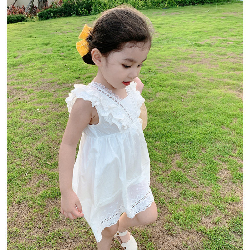 Nyári ruha lányoknak pamut fehér csipke vékony mellény Ujjatlan party hercegnő ruha 3-8 éves kislányoknak Gyerekruhák