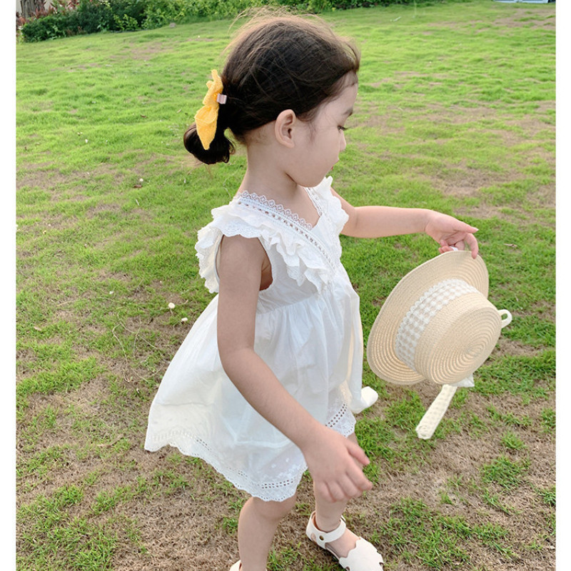 Nyári ruha lányoknak pamut fehér csipke vékony mellény Ujjatlan party hercegnő ruha 3-8 éves kislányoknak Gyerekruhák