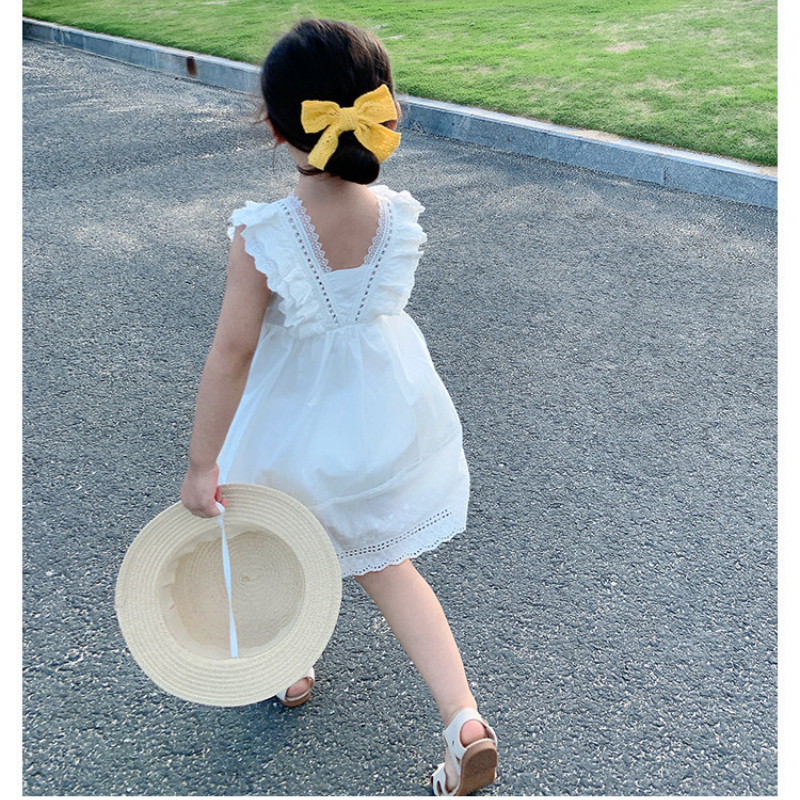 Nyári ruha lányoknak pamut fehér csipke vékony mellény Ujjatlan party hercegnő ruha 3-8 éves kislányoknak Gyerekruhák