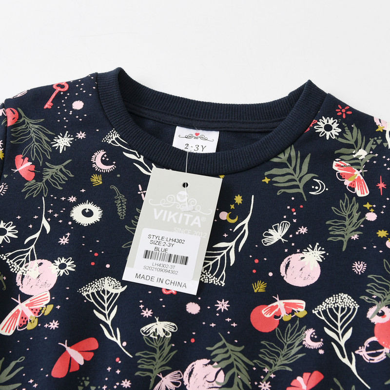 VIKITA pavasario ir rudens mergaičių suknelė ilgomis rankovėmis Medvilniniai animaciniai filmukai Vaikiški rūbai Vaikiški Princesės Laisvalaikio rūbai 2-8m.