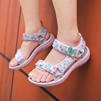 Σανδάλια για κορίτσια NSOH μόδας Καρό σανδάλια για κορίτσια Πριγκίπισσα Άνετα αντιολισθητικά παιδικά ίσια παπούτσια Καλοκαιρινή παραλία καθημερινά παιδικά παπούτσια