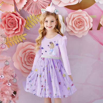 DXTON Princess Kids Kleit Südamega litritega Tüdrukute Kleit Pikkade Varrukatega Lasteriided Tutu Flare Varrukatega Laste Peokleidid