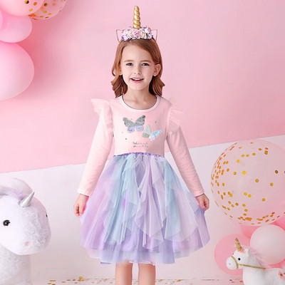 DXTON Princess Kids Kleit Südamega litritega Tüdrukute Kleit Pikkade Varrukatega Lasteriided Tutu Flare Varrukatega Laste Peokleidid
