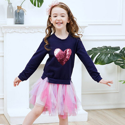 DXTON Princess Kids Kleit Südamega litritega Tüdrukute Kleit Pikkade Varrukatega Lasteriided Tutu Flare Varrukatega Laste Peokleidid