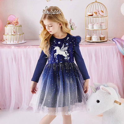 DXTON Princess Kids Kleit Südamega litritega Tüdrukute Kleit Pikkade Varrukatega Lasteriided Tutu Flare Varrukatega Laste Peokleidid