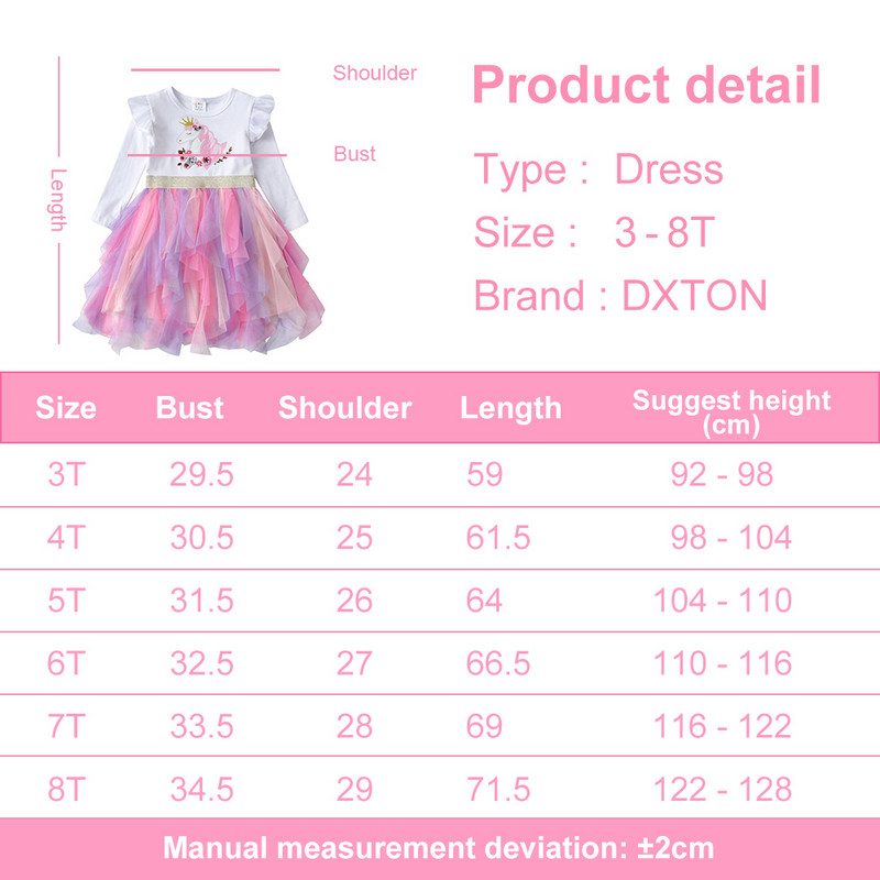 DXTON Princess Kids Kleit Südamega litritega Tüdrukute Kleit Pikkade Varrukatega Lasteriided Tutu Flare Varrukatega Laste Peokleidid
