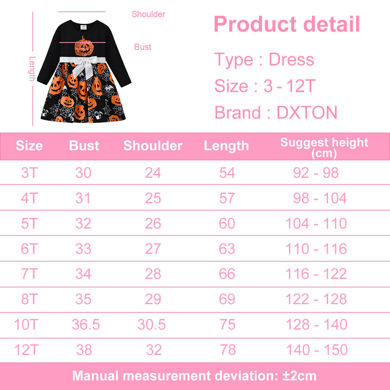 DXTON Vaikams Mergaičių Helovino Suknelės Vaikams Moliūgų Spaudos Suknelės Ilgomis Rankovėmis Suknelės Vaikų Festivalis Vakarėlis Cosplay Kostiumai Vaikiški Drabužiai