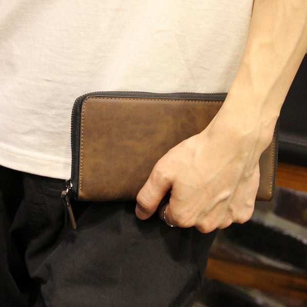 Elegantiška vyriška piniginė iš eko odos su užtrauktuku