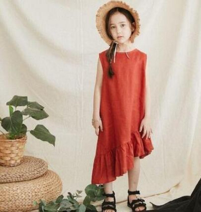 Drabužiai mergaitėms, 2021 m. vasara, solidi mergaičių suknelė mažyliams, laisvalaikio mergaitėms, medvilninė lininė suknelė be rankovių