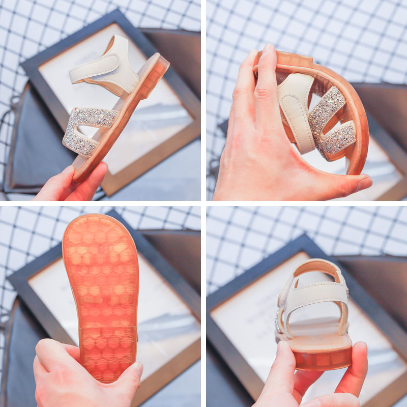 2022 m. vasara Nauji vaikiški sandalai, mergaitėms princesė, miela krištolinio akmens minkšti vaikiški paplūdimio batai mažiems vaikams, 21–36 dydžio mergaitėms