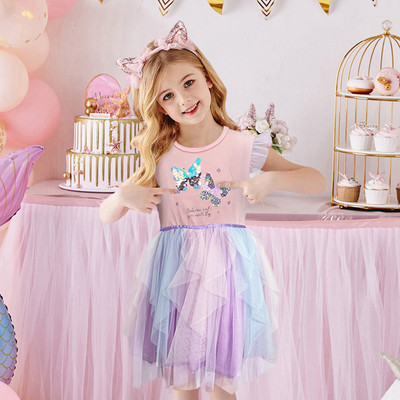 DXTON egyszarvú nyári lányruha, fényes ujjú gyerekruha, patchwork lány parti Vestidos Rainbow rajzfilm gyerekruha 3-8Y
