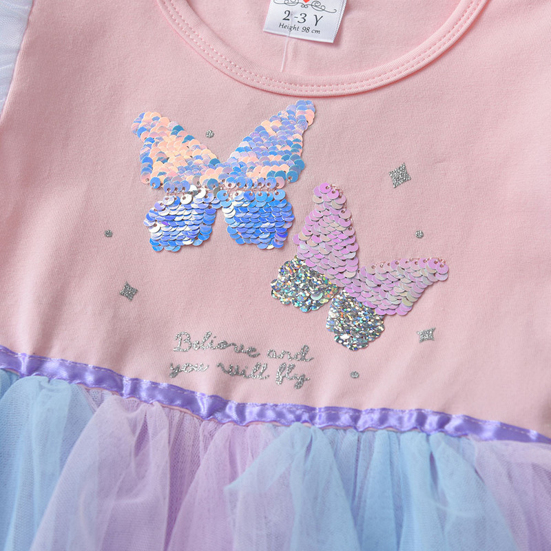 DXTON egyszarvú nyári lányruha, fényes ujjú gyerekruha, patchwork lány parti Vestidos Rainbow rajzfilm gyerekruha 3-8Y