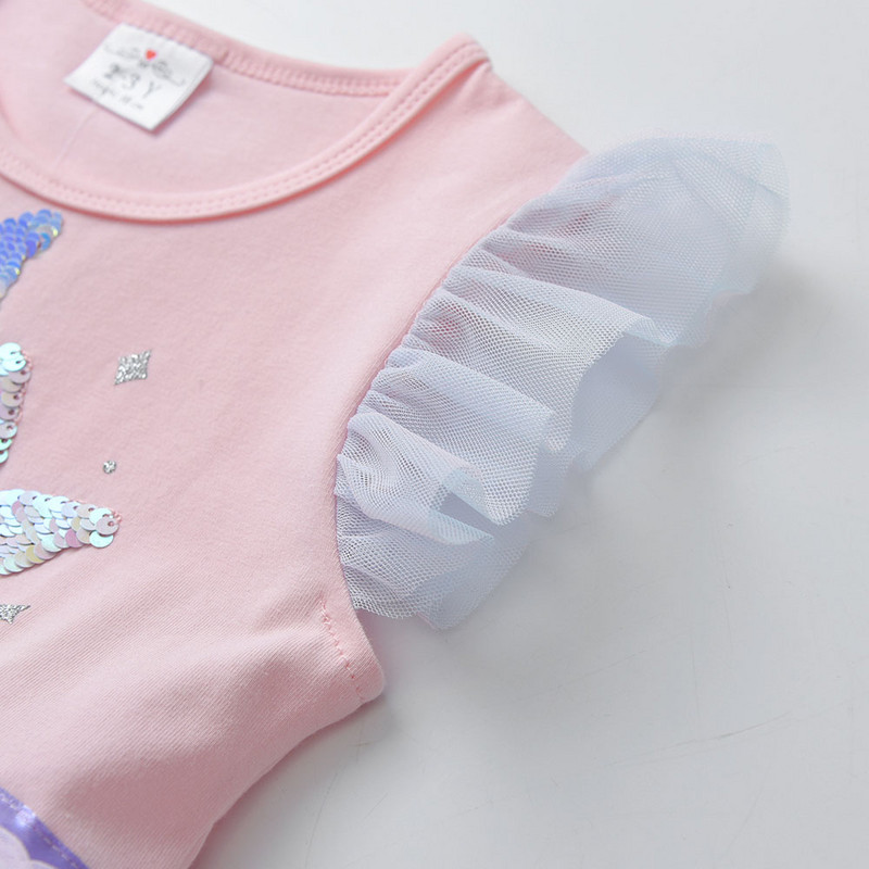 DXTON egyszarvú nyári lányruha, fényes ujjú gyerekruha, patchwork lány parti Vestidos Rainbow rajzfilm gyerekruha 3-8Y