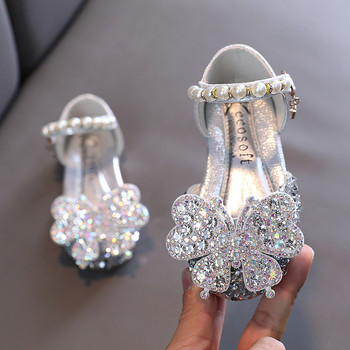 Детски обувки за принцеса с пайети Детски сребристо-розови кожени обувки Сватбени парти Обувки за танци за момичета G528