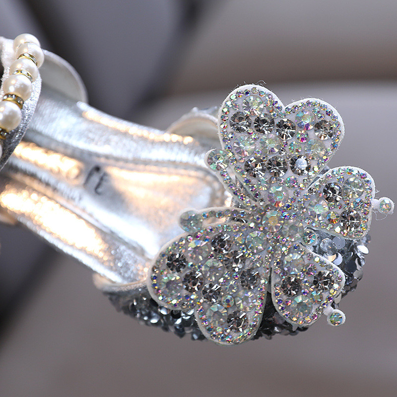 Vaikiški blizgučiai puošti Bowknot Princesių batai vaikams Sidabriniai rožiniai odiniai batai Vestuvių vakarėliui mergaičių šokių batai G528