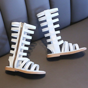2022 Летни обувки за момичета Кожени модни гладиаторски сандали за малки деца Сандали за бебешки момичета Високи римски сандали за момичета B969