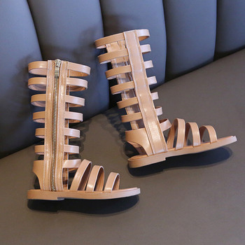 2022 Летни обувки за момичета Кожени модни гладиаторски сандали за малки деца Сандали за бебешки момичета Високи римски сандали за момичета B969