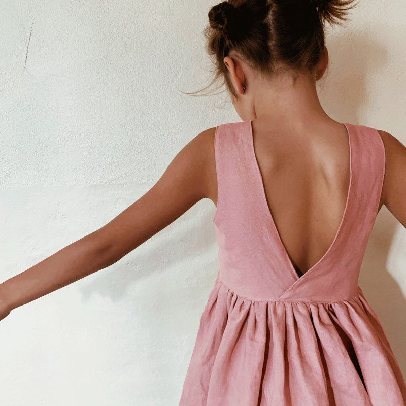 Lányruha 2022 nyári új, hasított hátú, mély V-nyakú, ujjatlan pamut és vászon ruhák TZ08