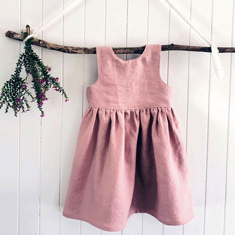 Lányruha 2022 nyári új, hasított hátú, mély V-nyakú, ujjatlan pamut és vászon ruhák TZ08