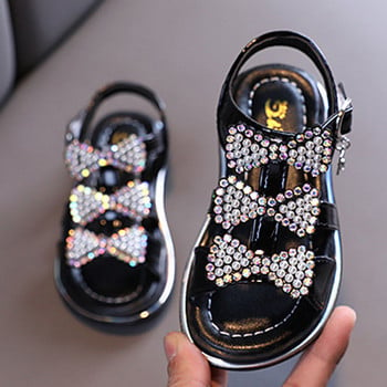 Flat παπούτσια για κορίτσια Καλοκαιρινή μόδα Παιδικά παπούτσια πριγκίπισσας Rhinestone Φιόγκος Μόδα σανδάλια με ανοιχτά δάχτυλα Παιδικά παπούτσια για κορίτσια μαύρα CSH1331