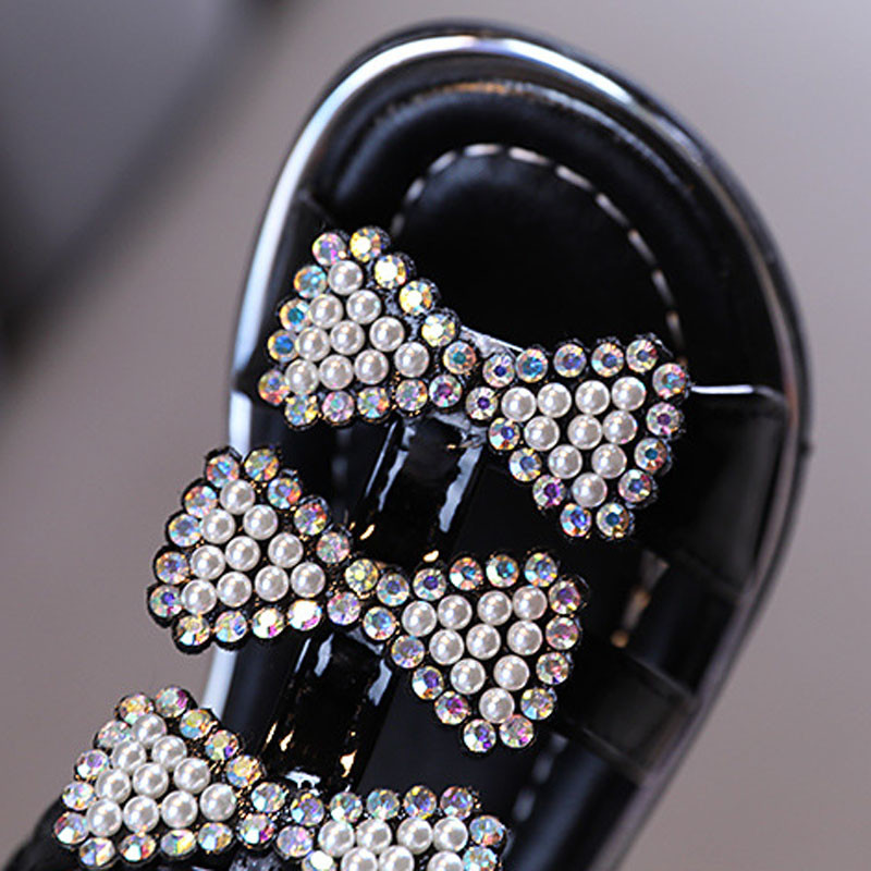 Mergaičių plokščiapadžiai Vasaros mados batai Princesėms Vaikiški Batai Kalnų krištolas lankas atvirais pirštais Madingi sandalai Mažiems vaikams Juodi batai mergaitėms CSH1331