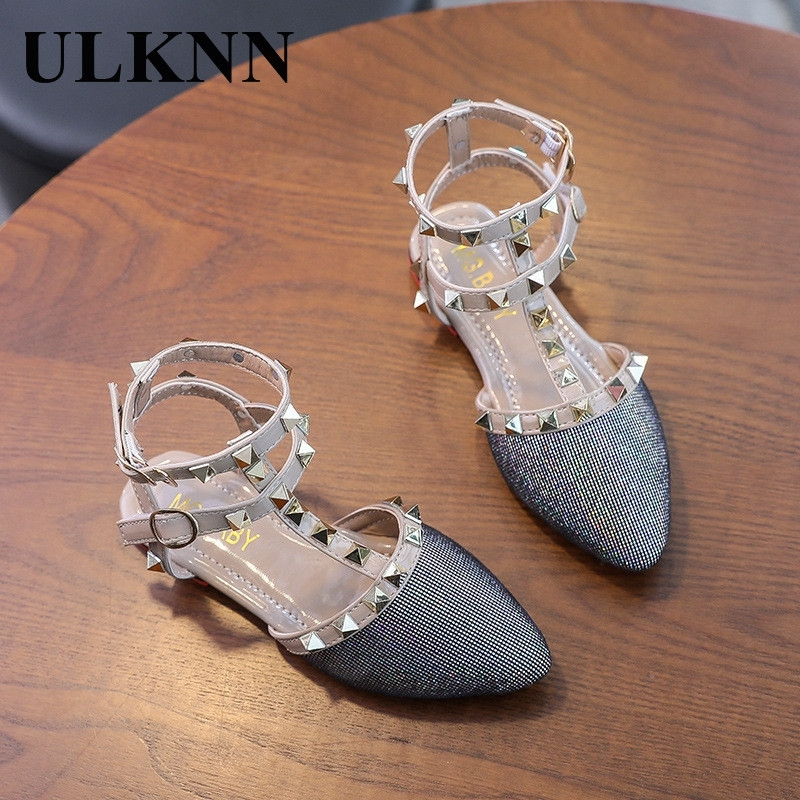 ULKNN mergaičių romėniški sandalai 2022 m. Vasaros nauji vaikiški korėjietiško stiliaus dygliuoti perforuoti minkštu padu princesiški batai Baotou sandalai