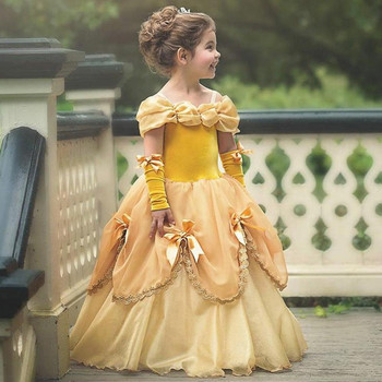 Princess Dress Παιδικά βραδινά φορέματα για κορίτσια Μεταμφίεση Κοστούμια Κίτρινο φανταχτερό κομψό φόρεμα Fairy Beauty Halloween Party Vestidos