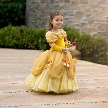 Princess Dress Παιδικά βραδινά φορέματα για κορίτσια Μεταμφίεση Κοστούμια Κίτρινο φανταχτερό κομψό φόρεμα Fairy Beauty Halloween Party Vestidos