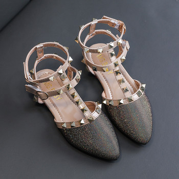 Римски сандали за момичета 2021 Лято Нови детски чехли с нитове Мека подметка Обувки за принцеса Модни остри сандали SMG117