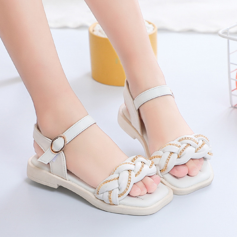 Mergaičių basutės, pynimo princesės, 2022 m. vasaros naujo stiliaus Gladiatoriniai sandalai vaikams, dideliems mergaitėms su dirželiu prie kulkšnies Roma