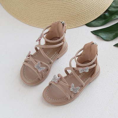 2021 m. Nauji vaikiški romėniški sandalai aukštaūgiai mergaičių plokščios paplūdimio sandalai vaikiški mergaičių princesiški batai vienspalviai batai nuo lietaus SMG118