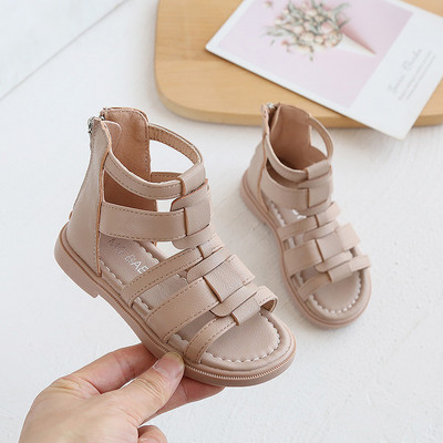 2021 m. Nauji vaikiški romėniški sandalai aukštaūgiai mergaičių plokščios paplūdimio sandalai vaikiški mergaičių princesiški batai vienspalviai batai nuo lietaus SMG118