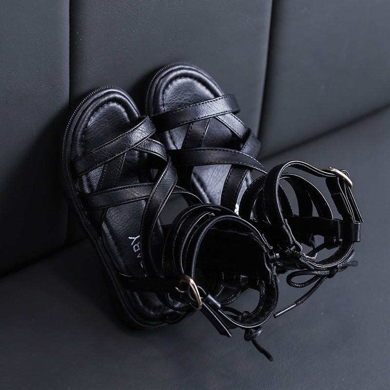 2021 m. Nauji vaikiški romėniški sandalai aukštaūgiai mergaičių plokščios paplūdimio sandalai vaikiški mergaičių princesiški batai vienspalviai batai nuo lietaus SMG118