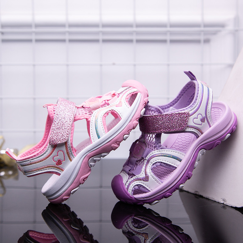 ULKNN mergaičių sandalai, 2022 m. madingi vasariniai batai, dideli VAIKŲ sportiniai paplūdimio batai su uždaru pirštu kūdikiams, violetiniai, rausvi BAOTOU sandalai