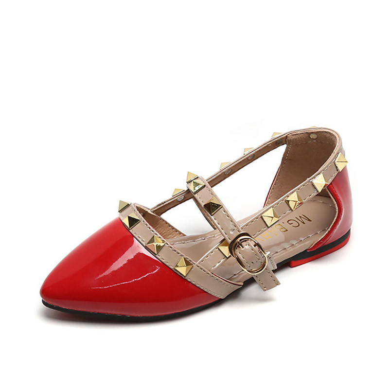 Mergaičių Sandasl Smailianosiai Lakinės Odinės Kniedės Sandalai Mergaitėms Kūdikių Batai Vaikams Princesės Vasariniai Vaikiški Batai Slip on Boat Batai