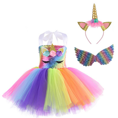 Karácsonyi Unicorn Tutu ruha flitterek lányok balett tánc bál hercegnő születésnapi parti ajándék Halloween cosplay jelmez szárnyakkal