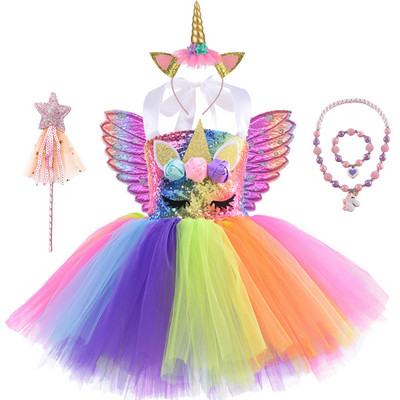 Karácsonyi Unicorn Tutu ruha flitterek lányok balett tánc bál hercegnő születésnapi parti ajándék Halloween cosplay jelmez szárnyakkal