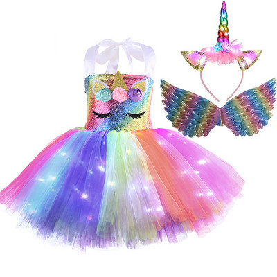 Karácsonyi Unicorn Tutu ruha flitterek lányok balett tánc bál hercegnő születésnapi parti ajándék Halloween cosplay jelmez szárnyakkal