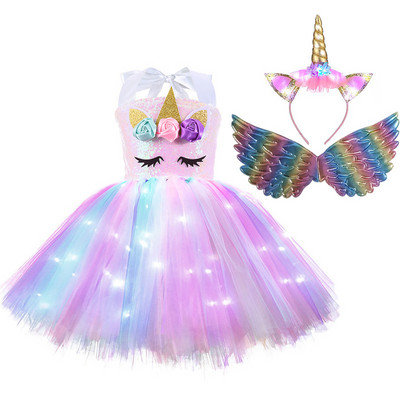 Karácsonyi Unicorn Tutu ruha flitterek lányok balett tánc bál hercegnő születésnapi parti ajándék Halloween cosplay jelmez szárnyakkal
