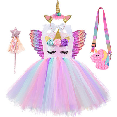 Karácsonyi Unicorn Tutu ruha flitterek lányok balett tánc bál hercegnő születésnapi parti ajándék Halloween cosplay jelmez szárnyakkal