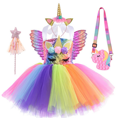 Karácsonyi Unicorn Tutu ruha flitterek lányok balett tánc bál hercegnő születésnapi parti ajándék Halloween cosplay jelmez szárnyakkal