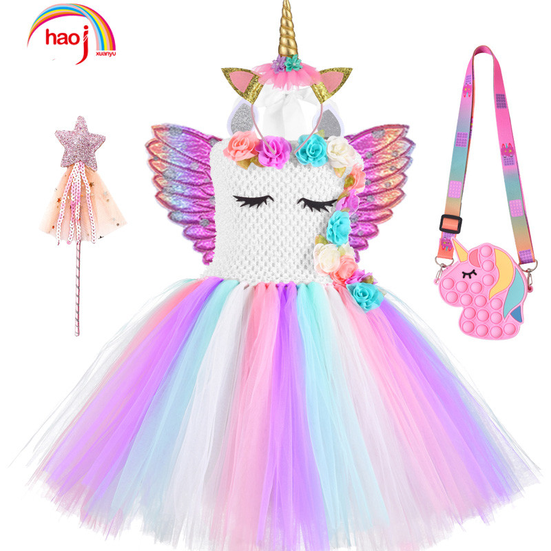 Karácsonyi Unicorn Tutu ruha flitterek lányok balett tánc bál hercegnő születésnapi parti ajándék Halloween cosplay jelmez szárnyakkal