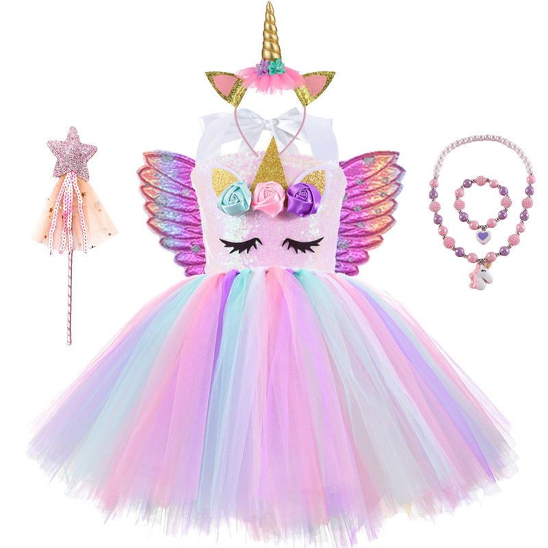Karácsonyi Unicorn Tutu ruha flitterek lányok balett tánc bál hercegnő születésnapi parti ajándék Halloween cosplay jelmez szárnyakkal