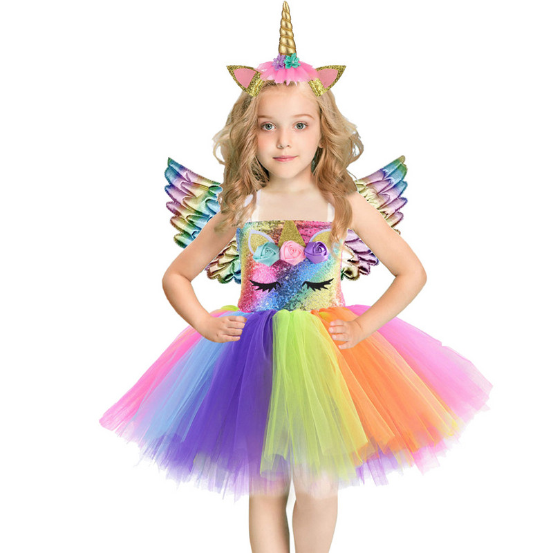 Karácsonyi Unicorn Tutu ruha flitterek lányok balett tánc bál hercegnő születésnapi parti ajándék Halloween cosplay jelmez szárnyakkal
