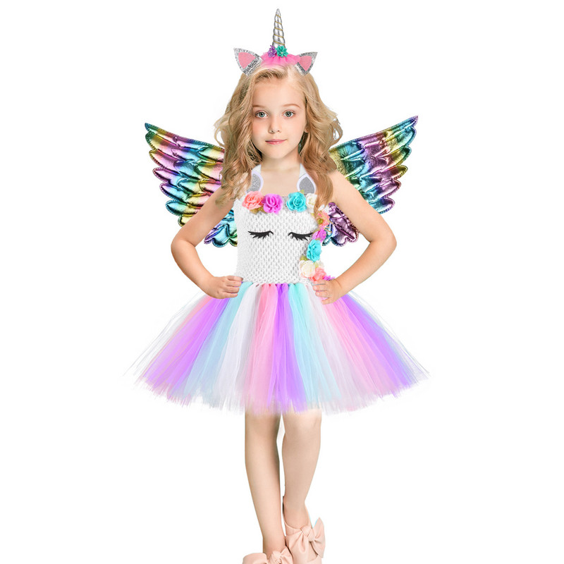 Karácsonyi Unicorn Tutu ruha flitterek lányok balett tánc bál hercegnő születésnapi parti ajándék Halloween cosplay jelmez szárnyakkal